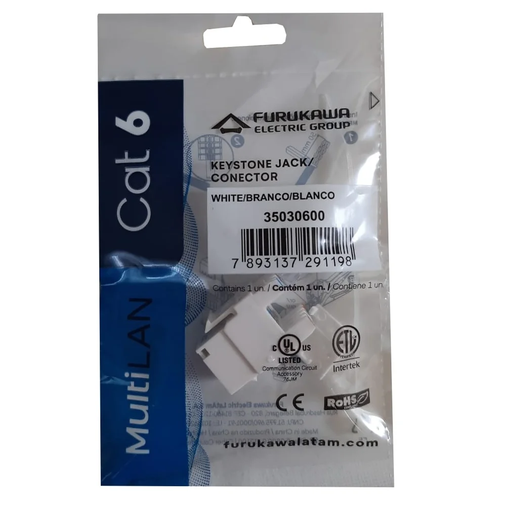 Conector Keystone Cat6 Fêmea Furukawa Multilan RJ45 Tomada