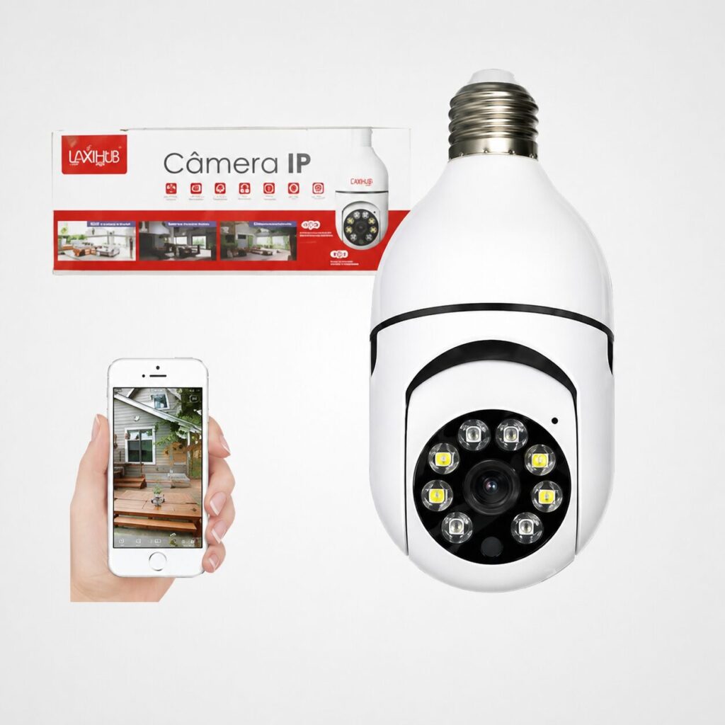 Câmera Lâmpada Wi-Fi IP de Segurança Panorâmica Giratória