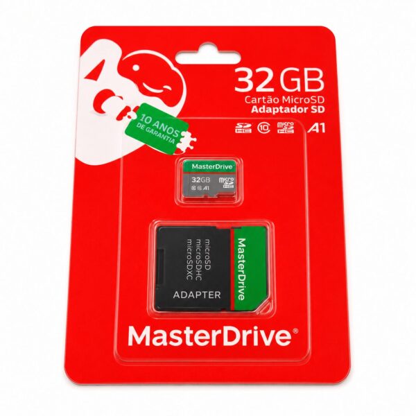 Cartão de Memória MicroSD 32GB MasterDrive com Adaptador