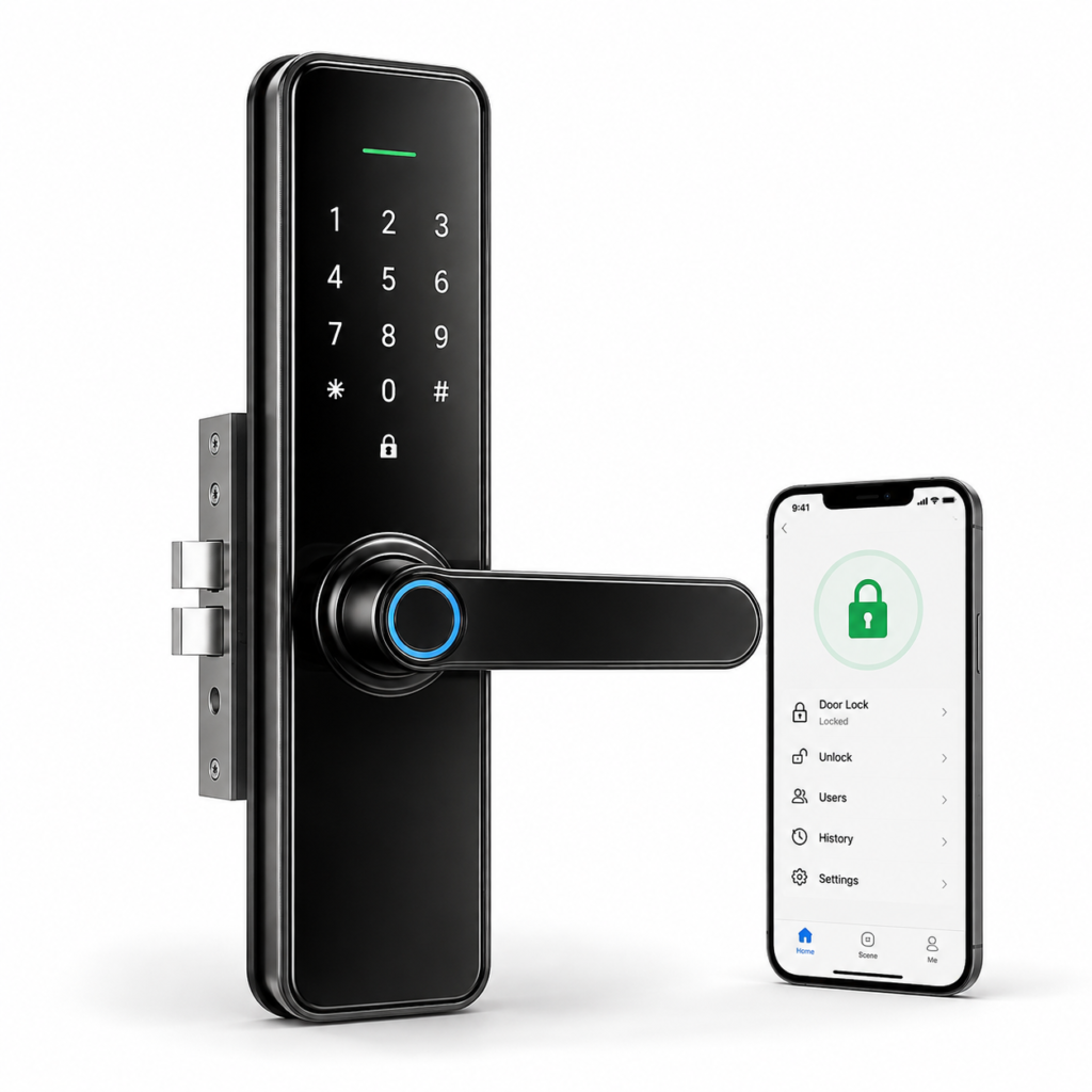 Fechadura Eletrônica Inteligente – Biometria, Senha, Cartão e App